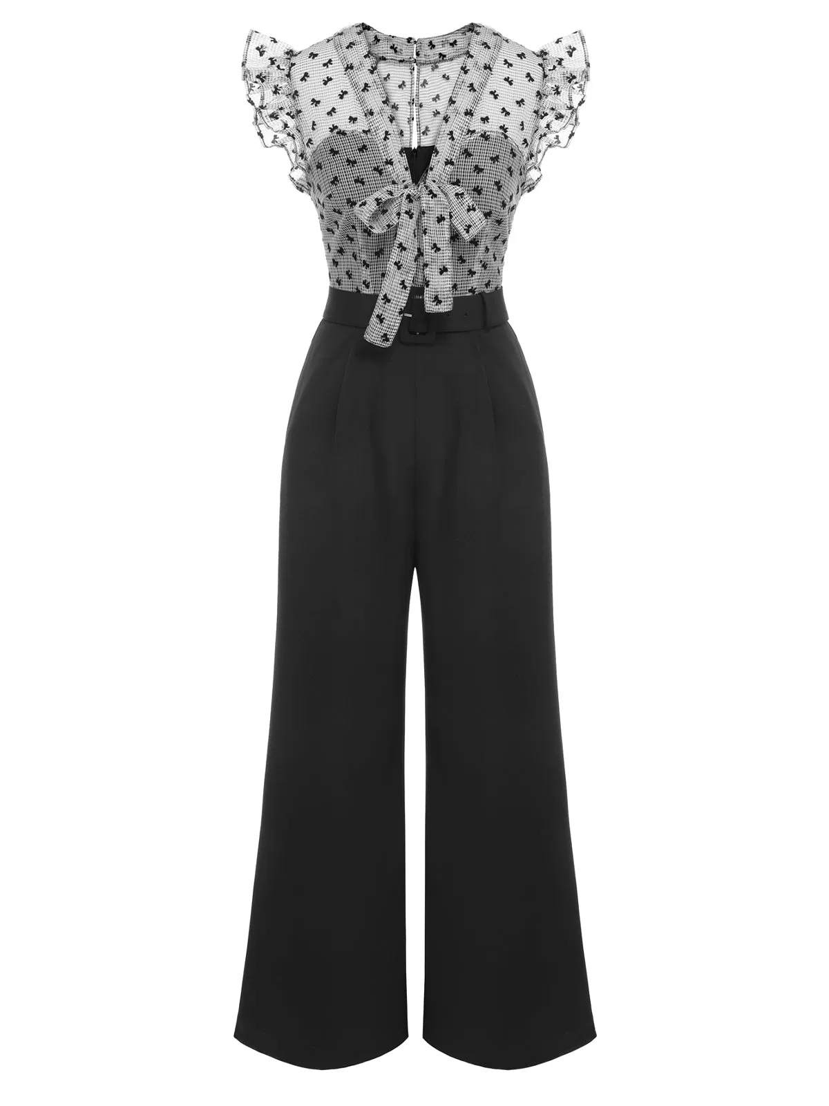 Black 1930s Mesh Bow-knot Patchwork Jumpsuit sold by Retro Stage product image thumbnail 2