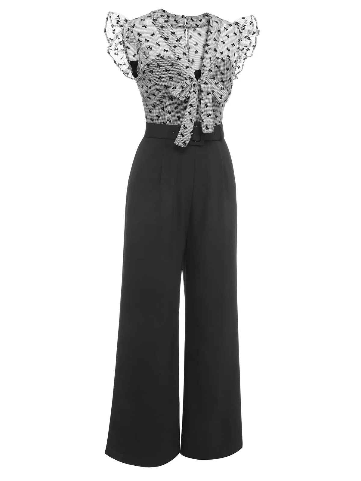 Black 1930s Mesh Bow-knot Patchwork Jumpsuit sold by Retro Stage product image thumbnail 4
