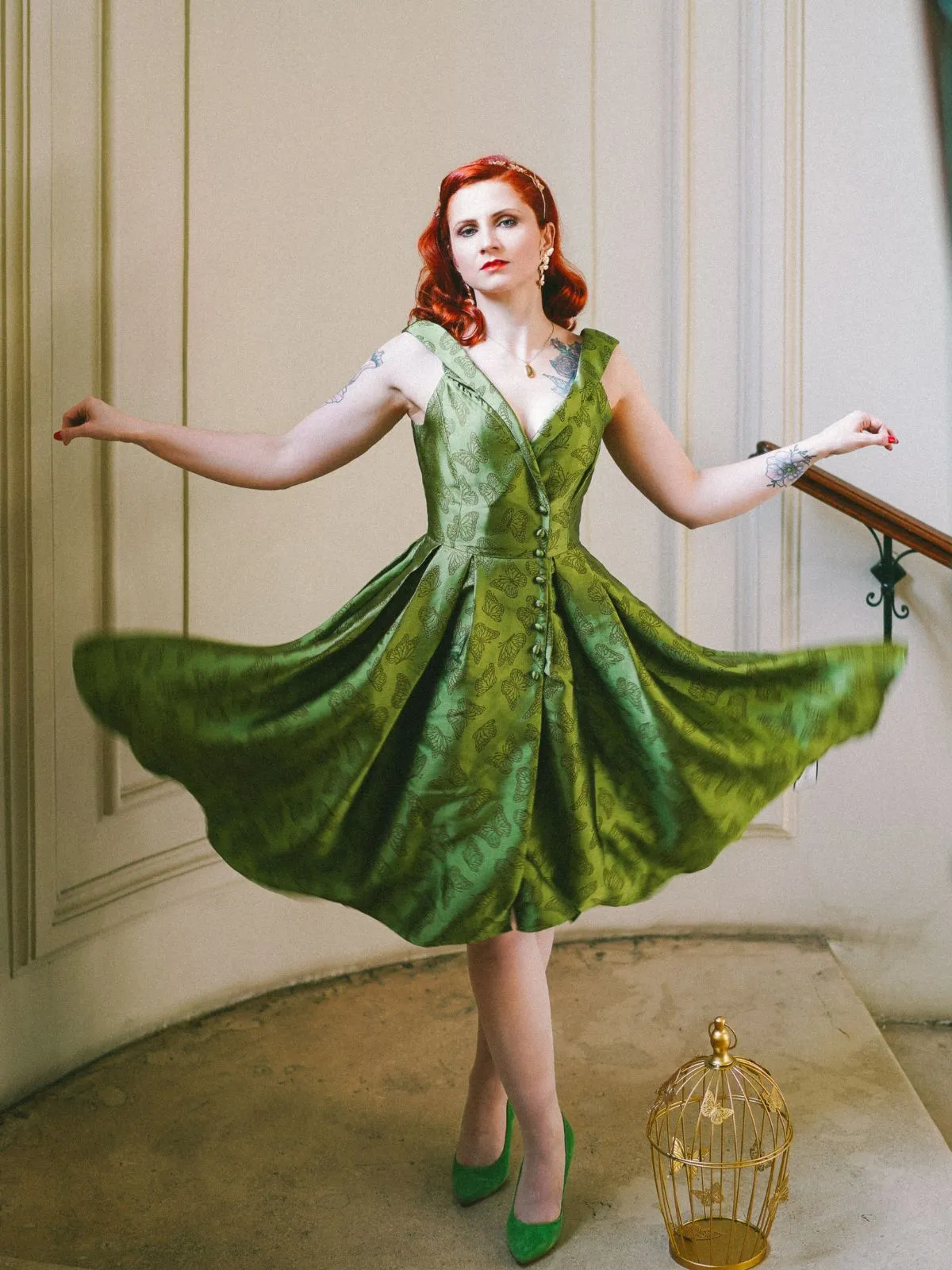 Green 1950s Off-Shoulder Vintage Dress sold by Retro Stage product image thumbnail 3