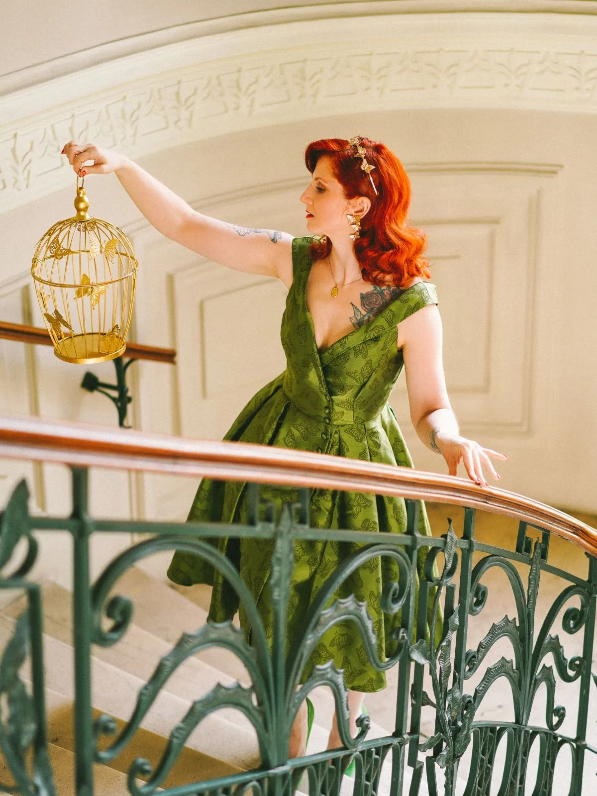 Green 1950s Off-Shoulder Vintage Dress sold by Retro Stage product image thumbnail 4