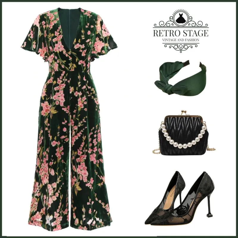 Green 1930s Velvet Vintage Jumpsuit sold by Retro Stage