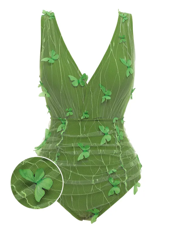 Green 1960s 3D Butterfly Mesh Swimsuit sold by Retro Stage