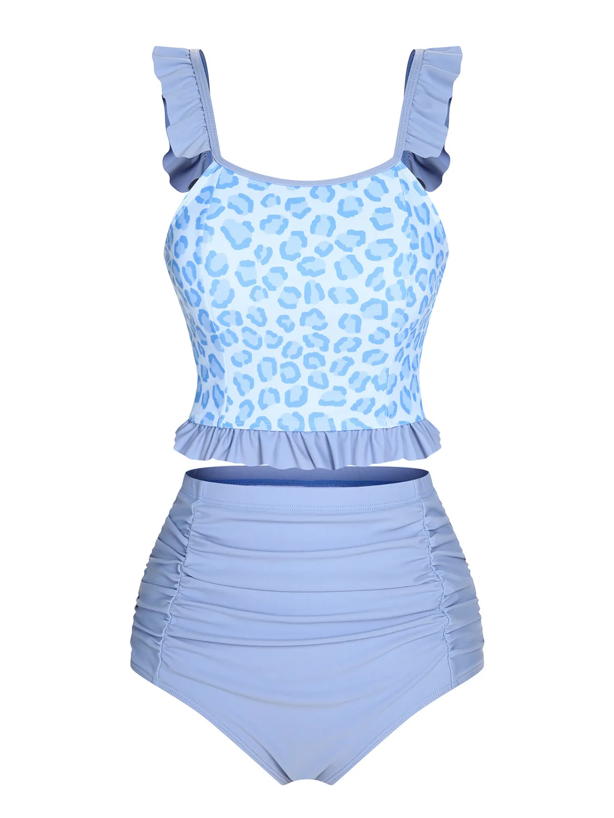 2PCS Blue 1940s Leopard Patchwork Swimsuit sold by Retro Stage