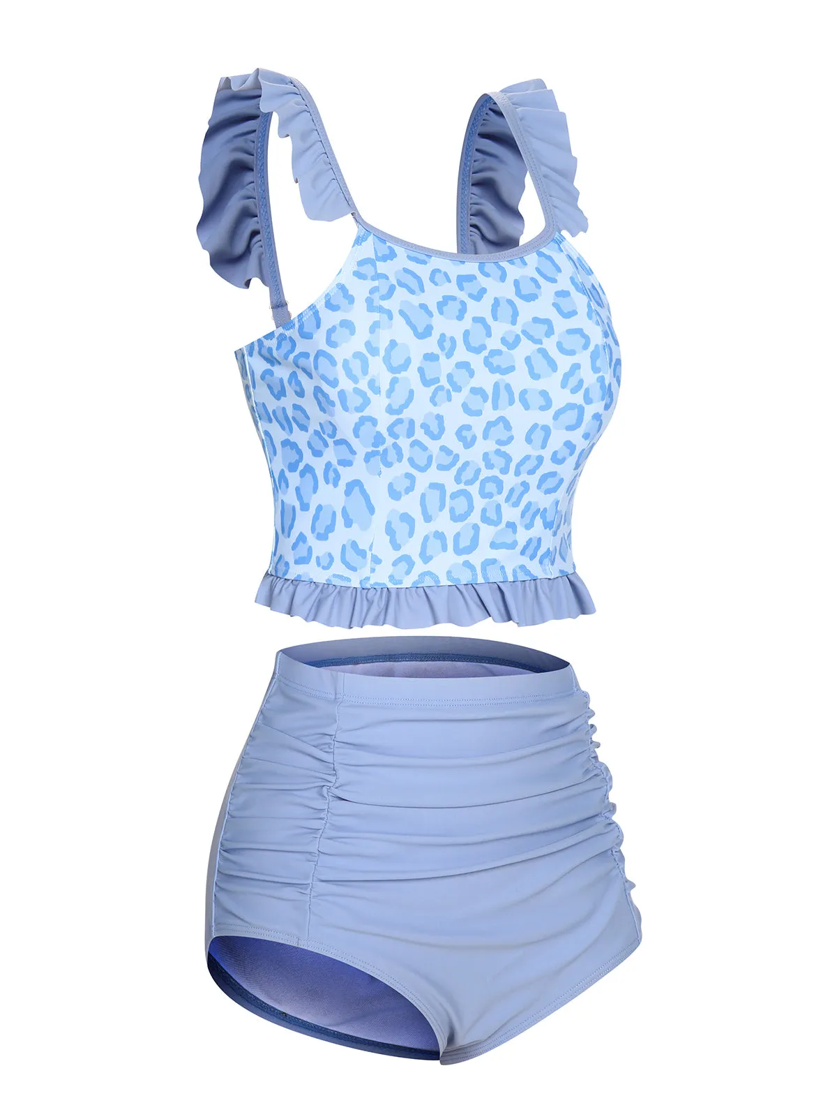 2PCS Blue 1940s Leopard Patchwork Swimsuit sold by Retro Stage product image thumbnail 3