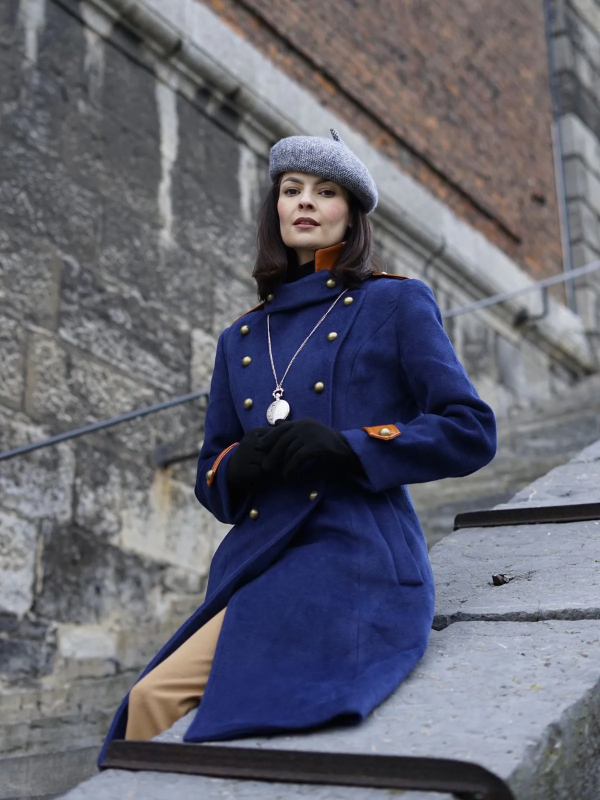 Navy Blue 1950s Patchwork Button Coat sold by Retro Stage product image thumbnail 2