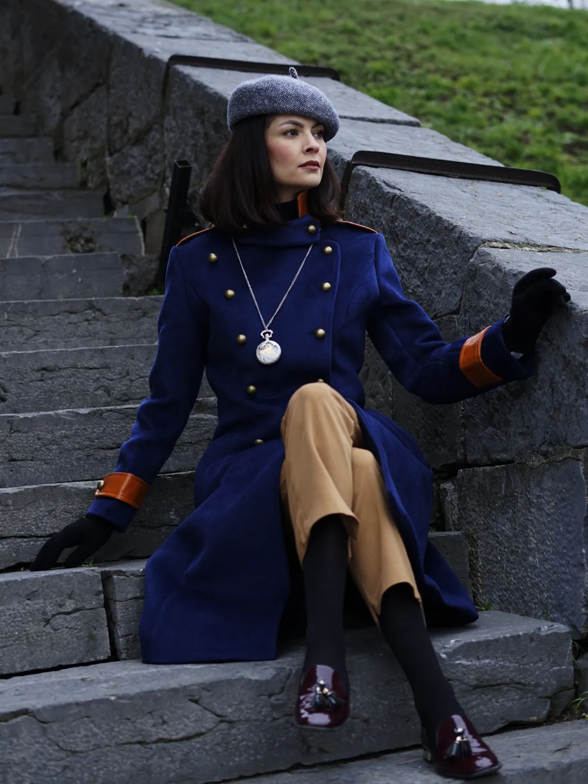 Navy Blue 1950s Patchwork Button Coat sold by Retro Stage product image thumbnail 3