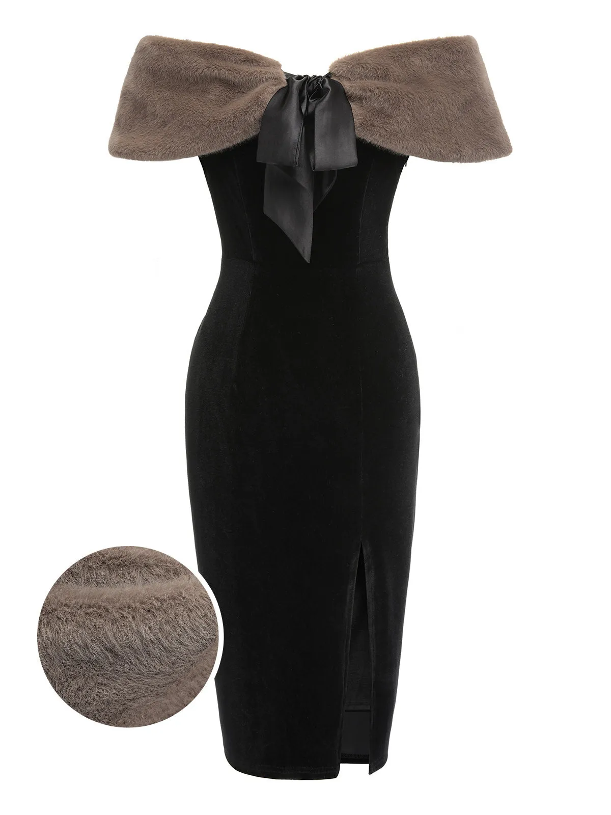 2PCS Black 1960s Solid Dress & Plush Cape sold by Retro Stage product image thumbnail 3