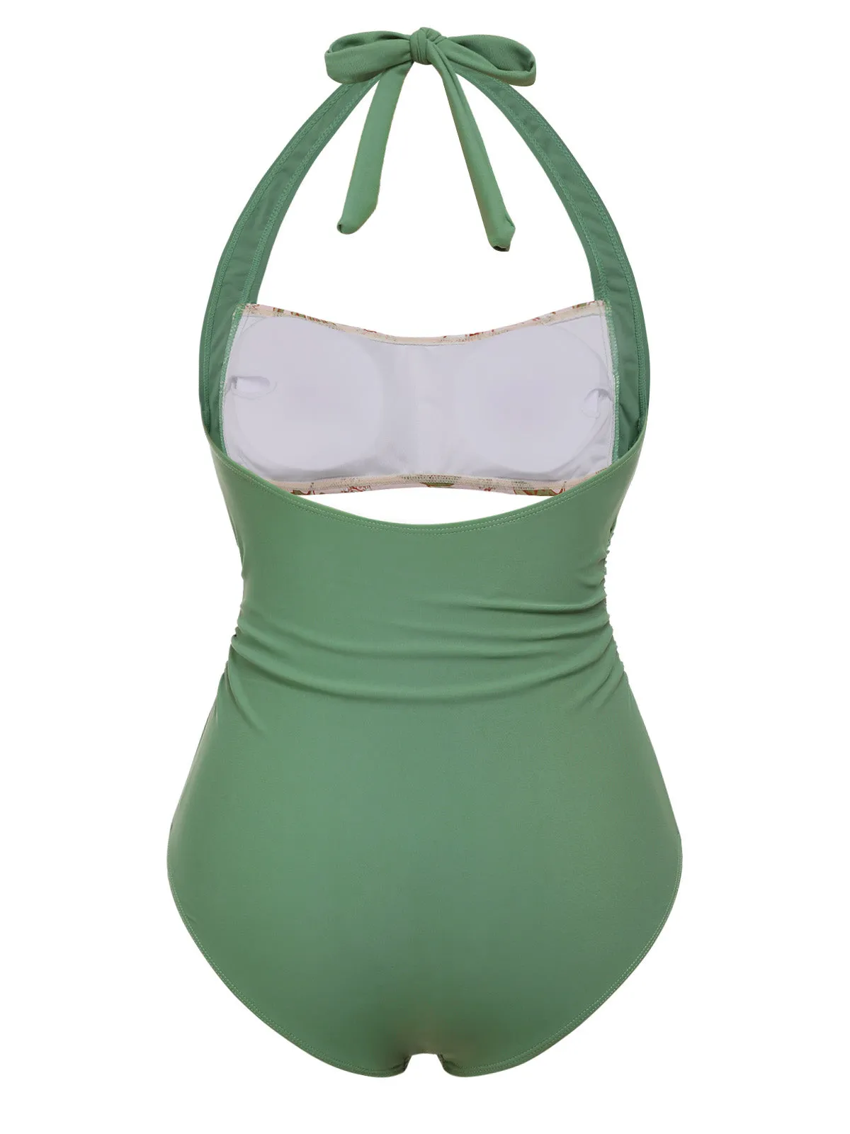 Green 1930s Peony Halter One-Piece Swimsuit sold by Retro Stage product image thumbnail 4