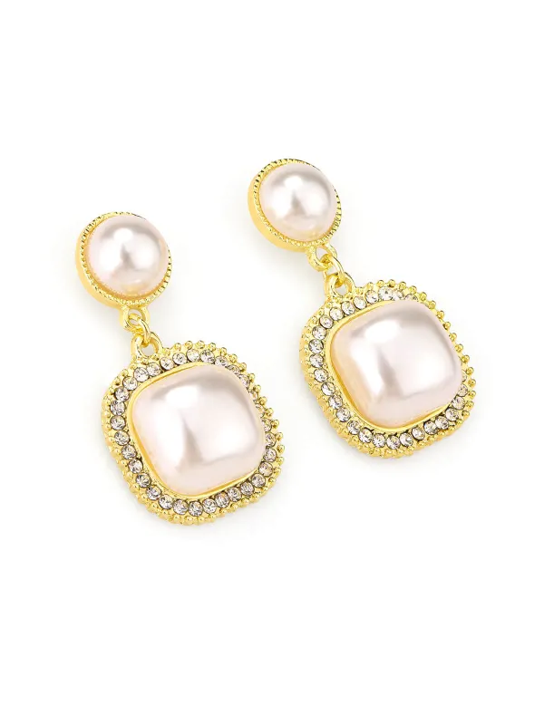 White Retro Pearl Danglers Earrings sold by Retro Stage