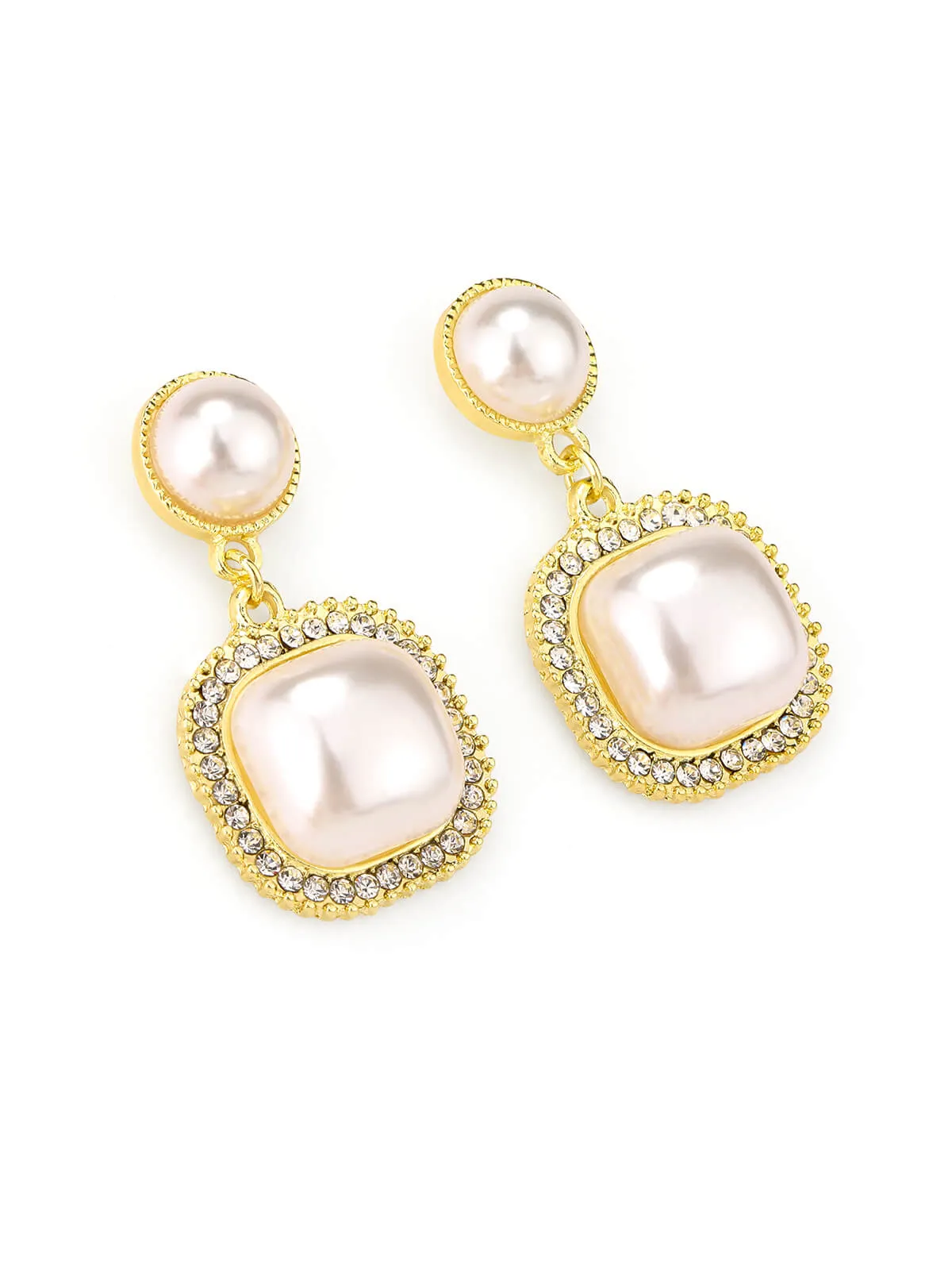 White Retro Pearl Danglers Earrings sold by Retro Stage