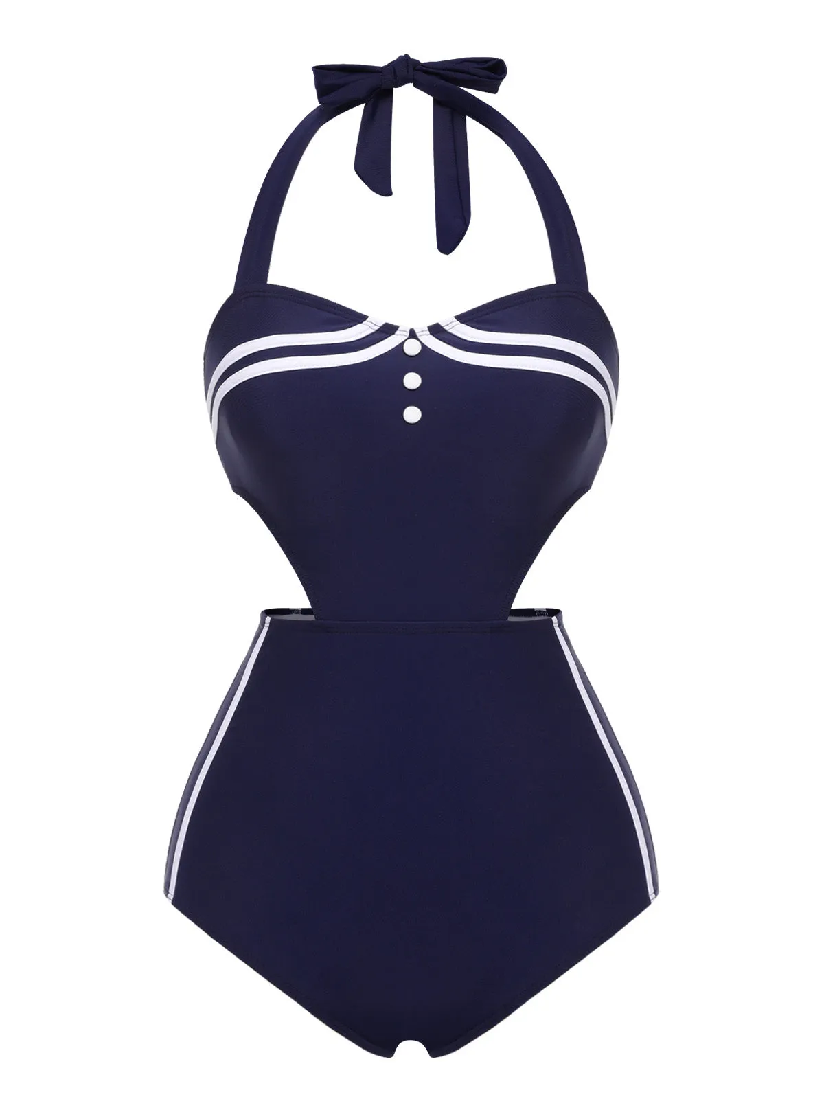 Navy Blue 1930s Halter One-piece Swimsuit sold by Retro Stage product image thumbnail 2