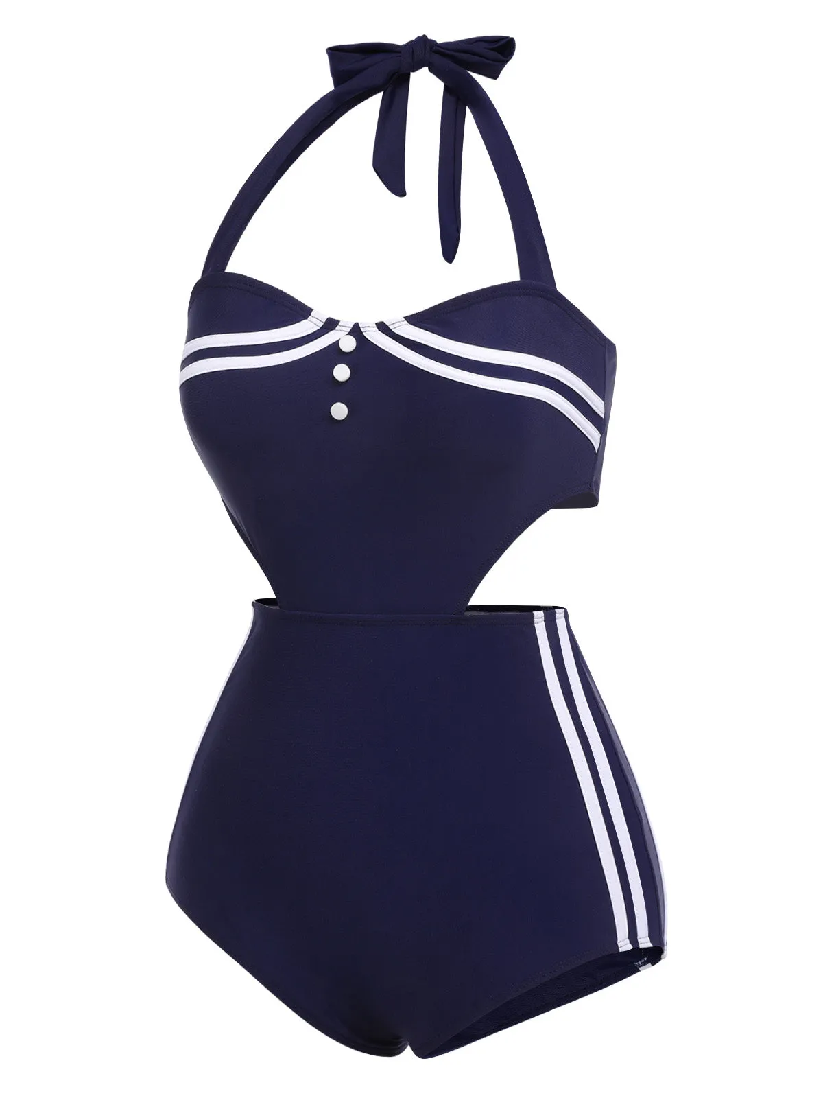 Navy Blue 1930s Halter One-piece Swimsuit sold by Retro Stage product image thumbnail 3