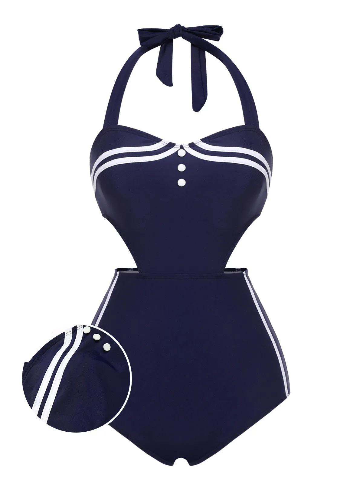 Navy Blue 1930s Halter One-piece Swimsuit sold by Retro Stage