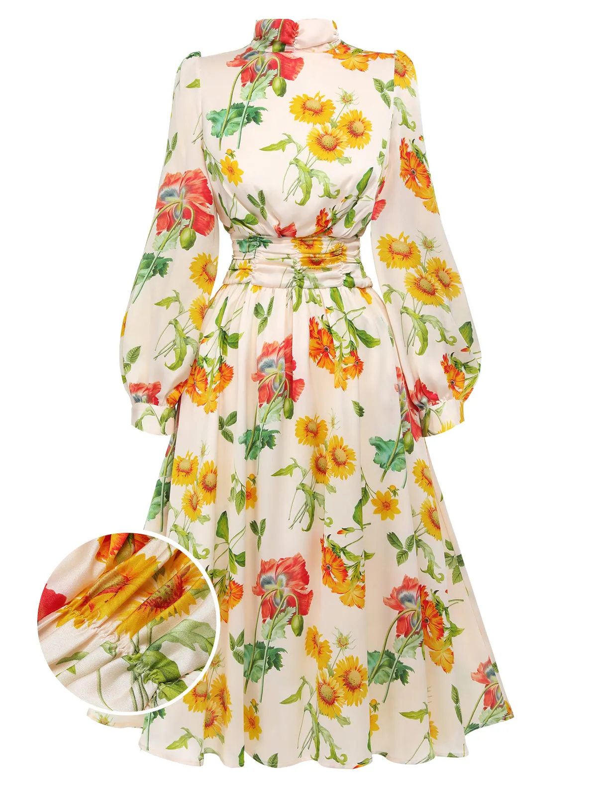 1930s Flower Long Sleeves Swing Dress sold by Retro Stage