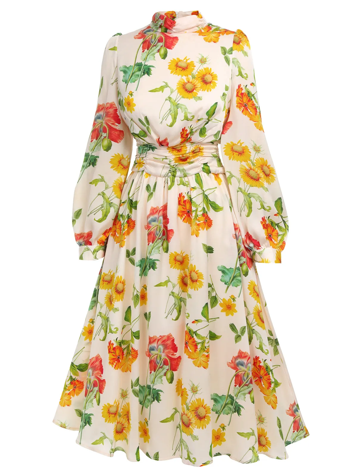 1930s Flower Long Sleeves Swing Dress sold by Retro Stage product image thumbnail 4