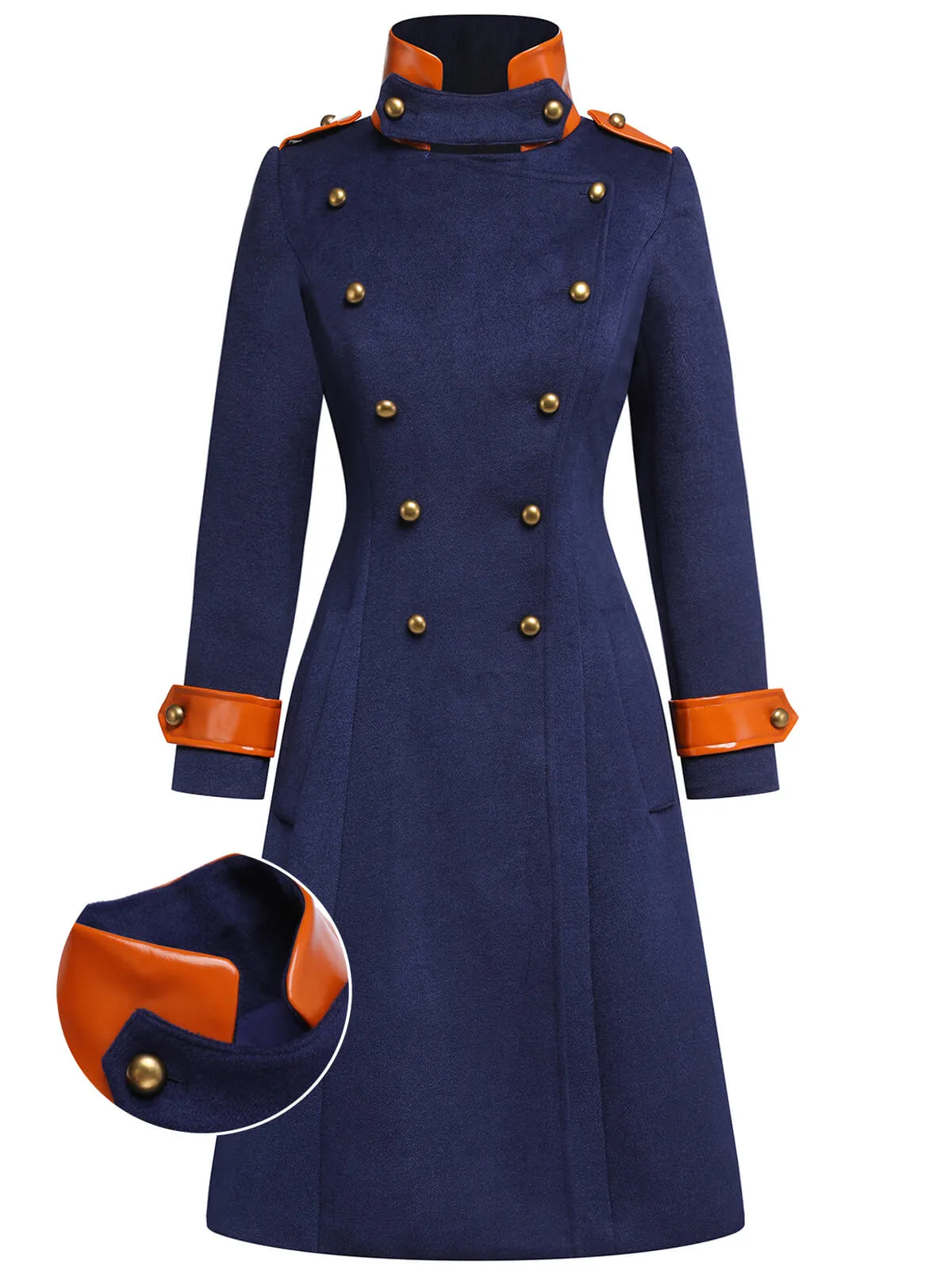 Navy Blue 1950s Patchwork Button Coat sold by Retro Stage product image thumbnail 3