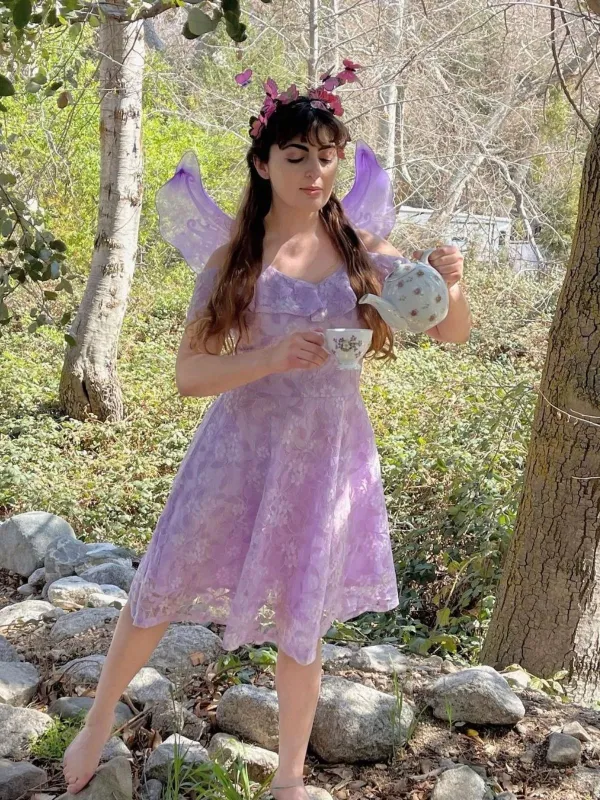 1950s Lace Cold Shoulder Ruffle Dress sold by Retro Stage