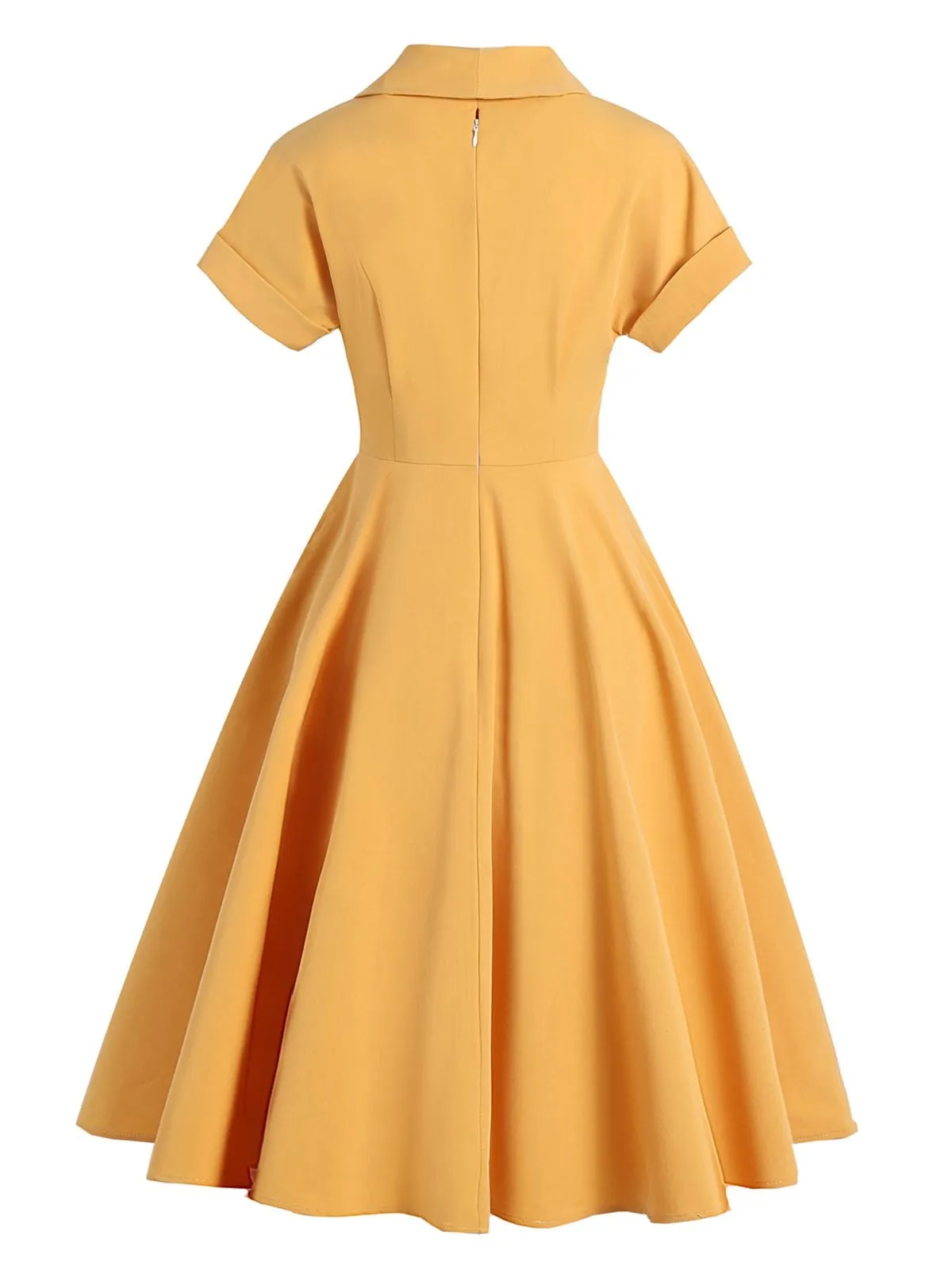 Yellow 1950s Solid Buttoned Swing Dress sold by Retro Stage product image thumbnail 3