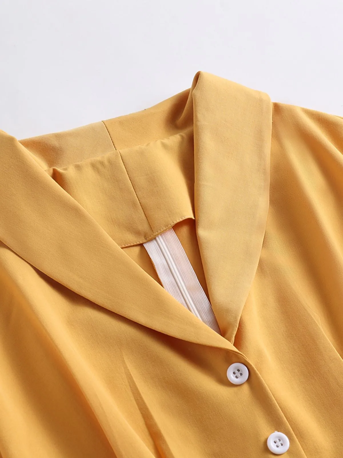 Yellow 1950s Solid Buttoned Swing Dress sold by Retro Stage product image thumbnail 4