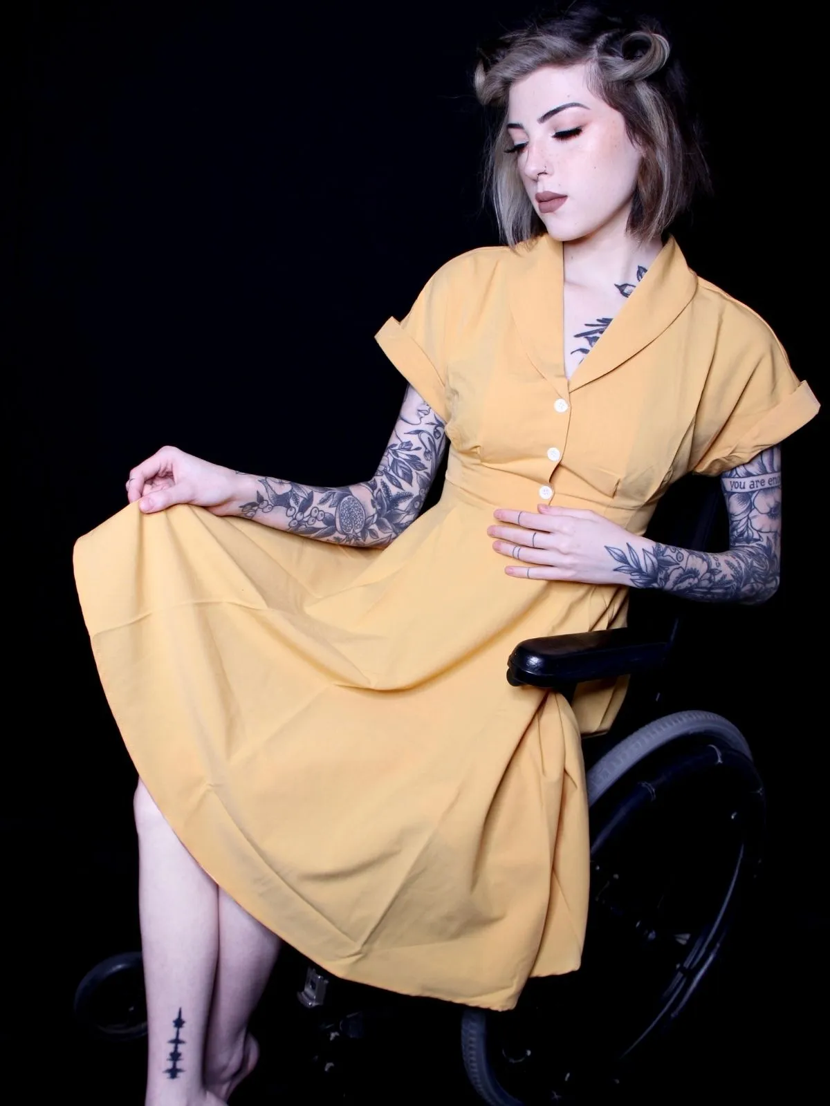 Yellow 1950s Solid Buttoned Swing Dress sold by Retro Stage