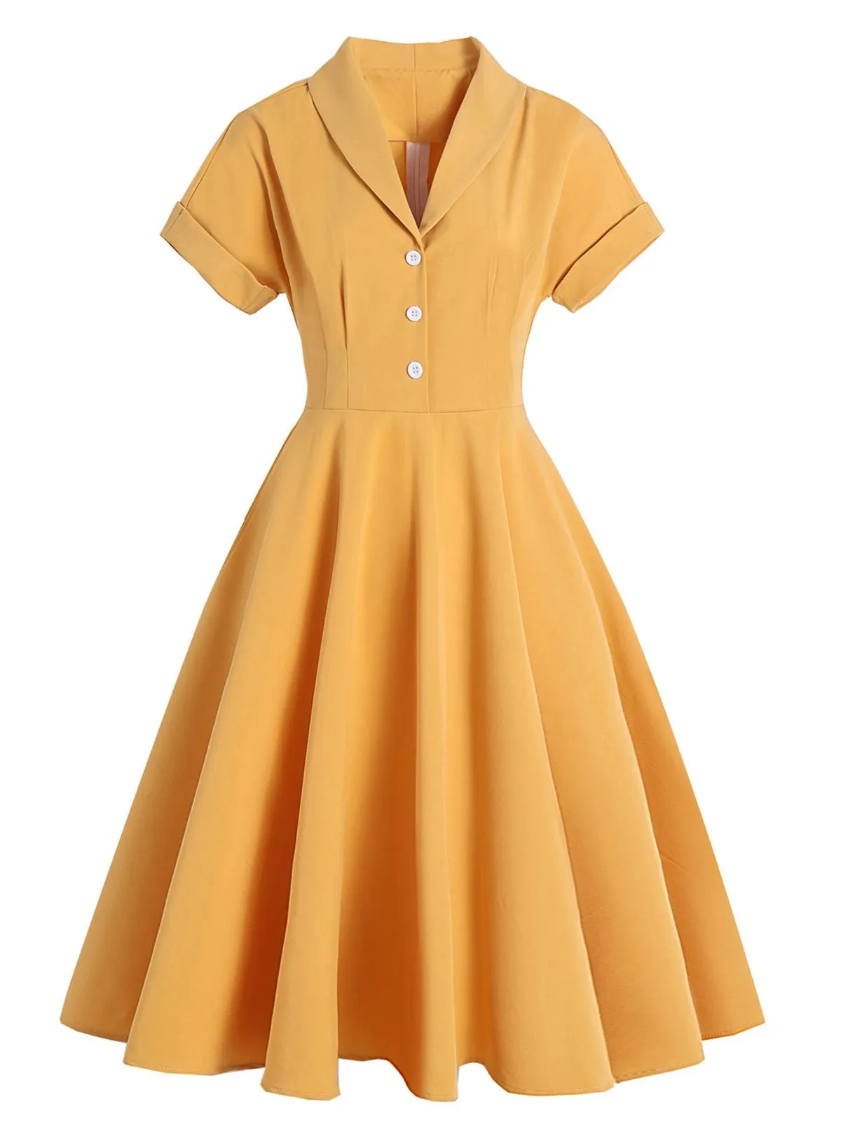 Yellow 1950s Solid Buttoned Swing Dress sold by Retro Stage product image thumbnail 2