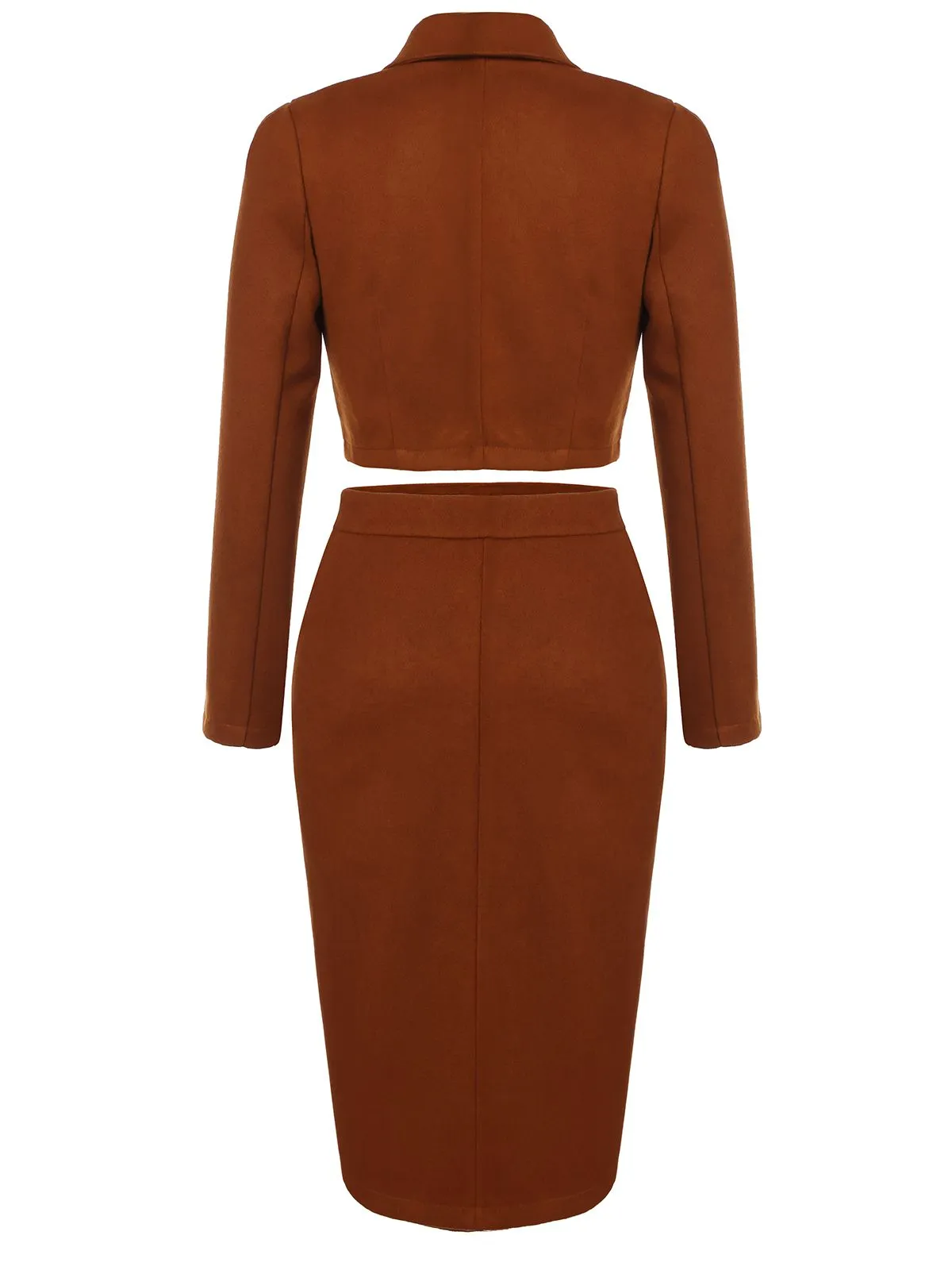 2PCS Brown 1960s Button Top & Pencil Skirt sold by Retro Stage product image thumbnail 4