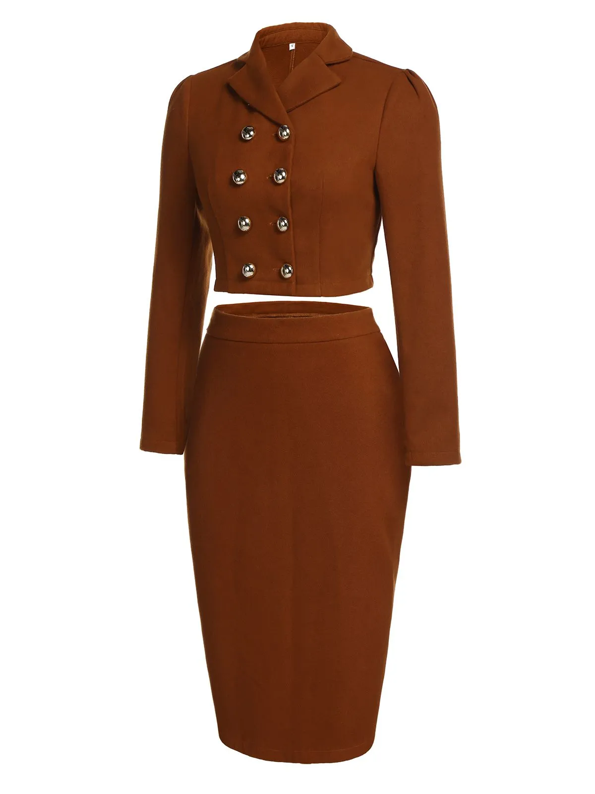2PCS Brown 1960s Button Top & Pencil Skirt sold by Retro Stage product image thumbnail 3