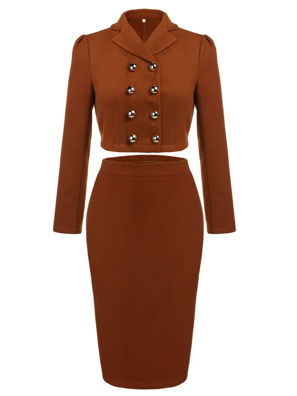2PCS Brown 1960s Button Top & Pencil Skirt made by Retro Stage