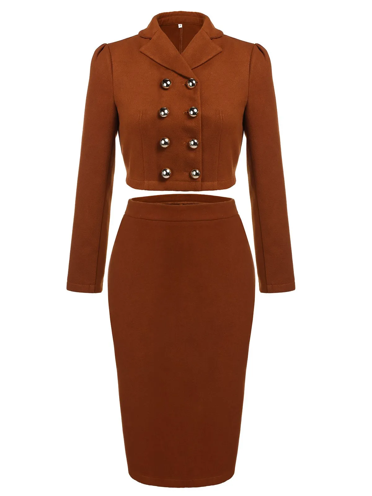 2PCS Brown 1960s Button Top & Pencil Skirt sold by Retro Stage