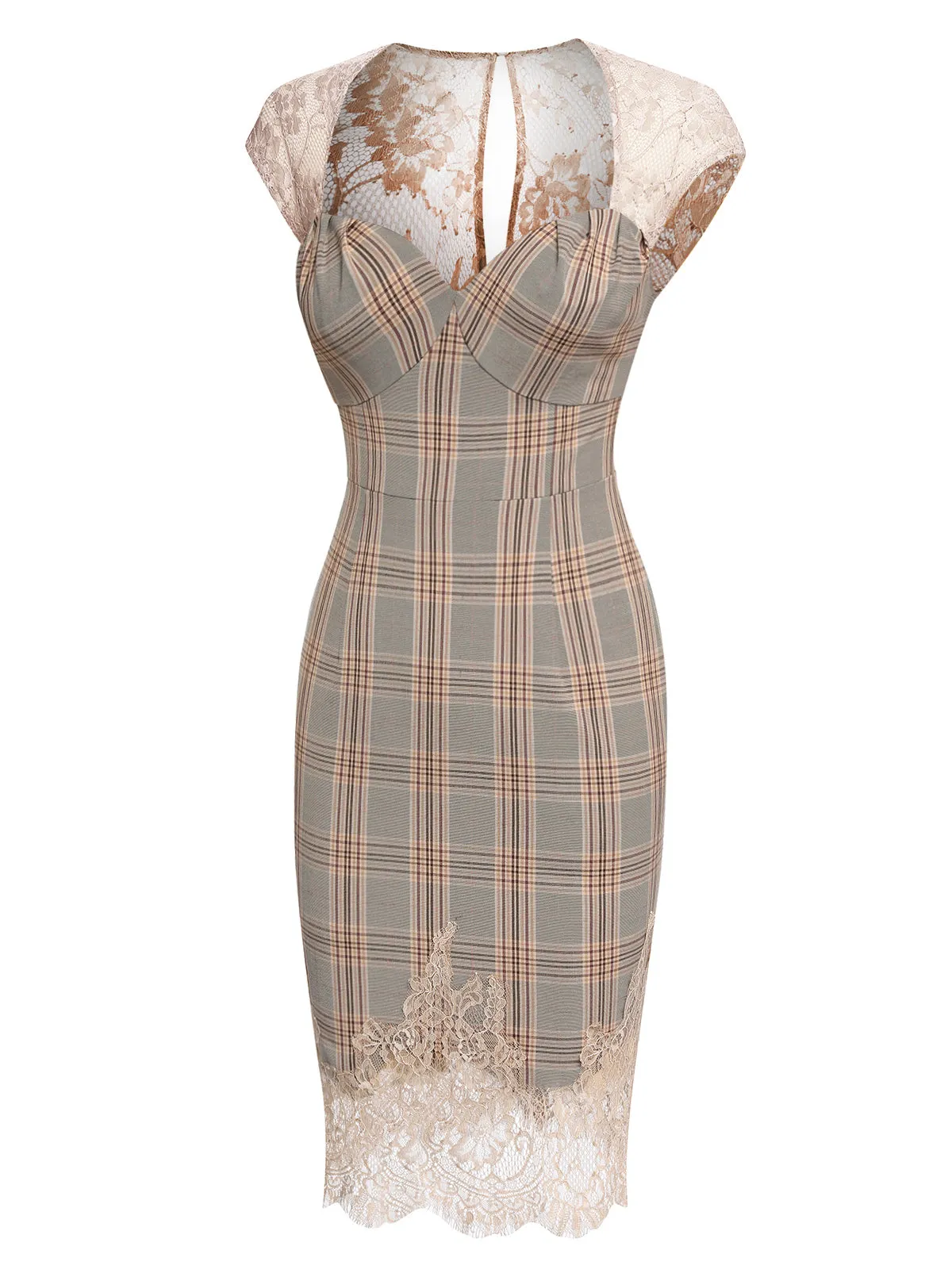 Gray 1960s Plaid Lace Pencil Dress sold by Retro Stage product image thumbnail 3
