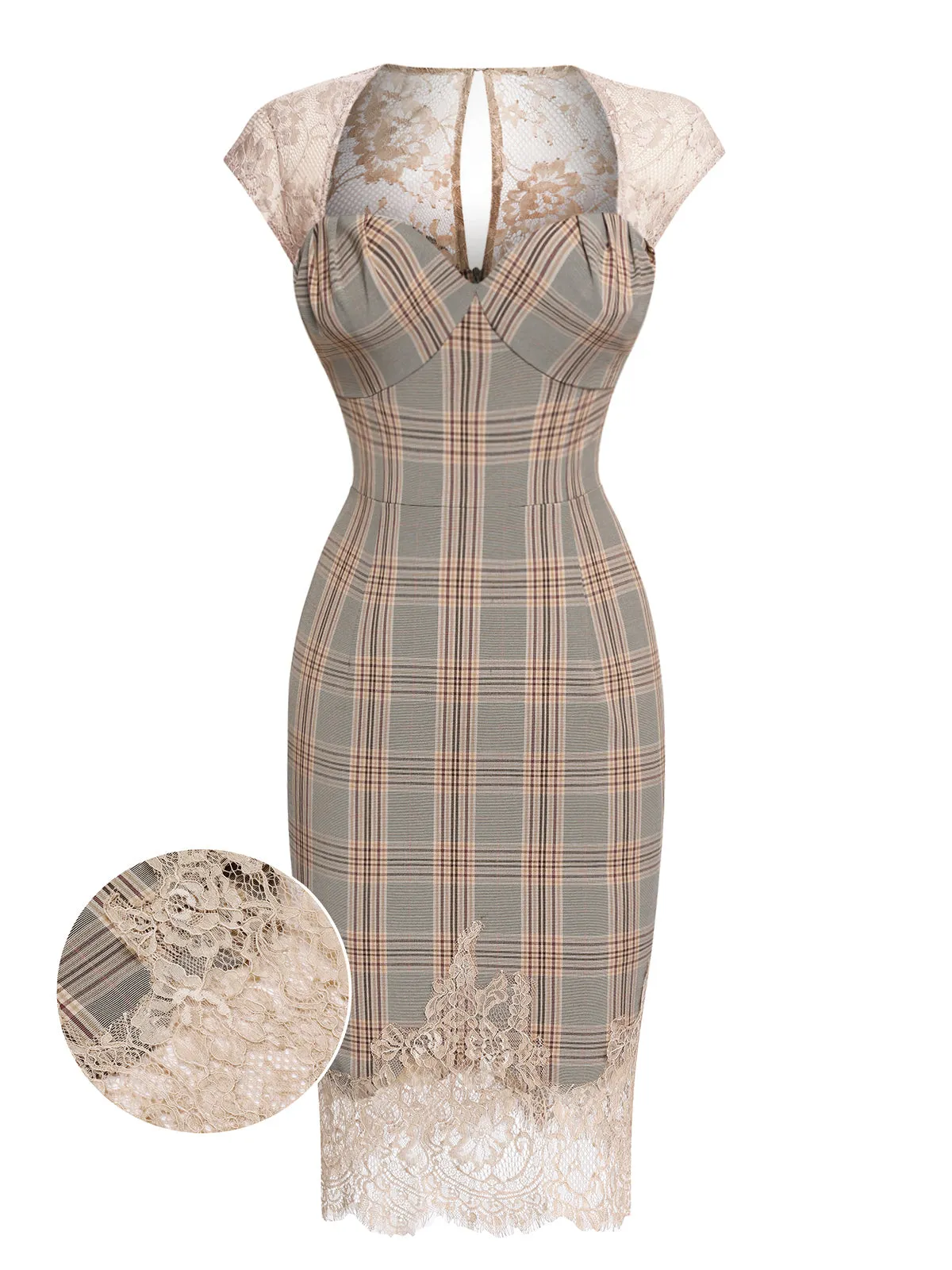 Gray 1960s Plaid Lace Pencil Dress sold by Retro Stage