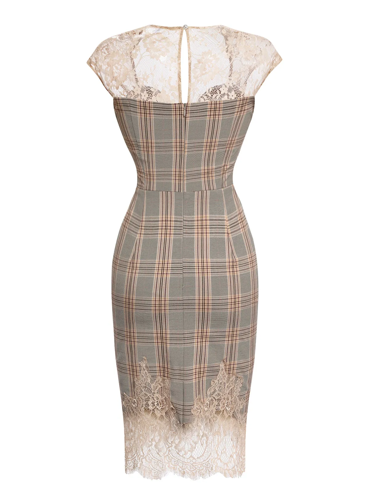 Gray 1960s Plaid Lace Pencil Dress sold by Retro Stage product image thumbnail 4