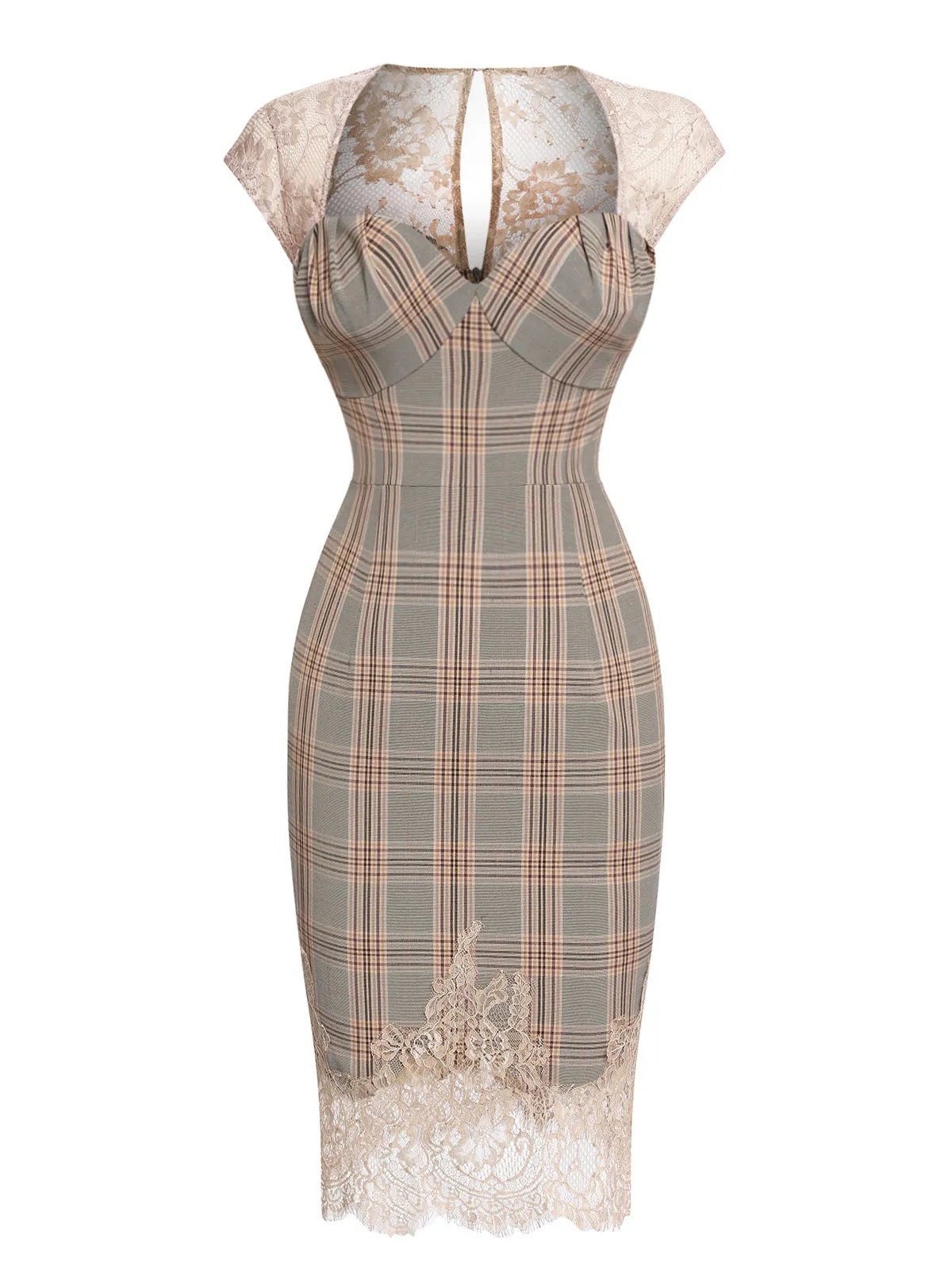 Gray 1960s Plaid Lace Pencil Dress sold by Retro Stage product image thumbnail 2