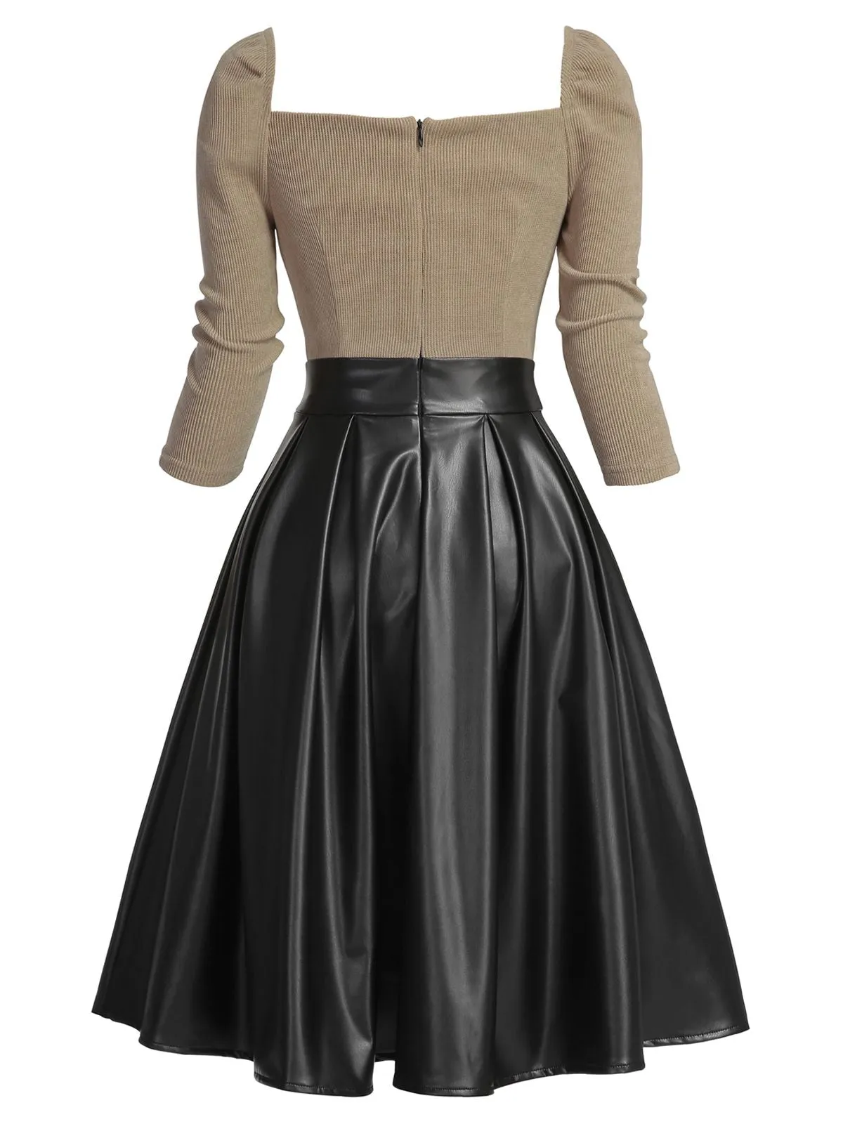 Khaki 1950s Knitted Leather Patchwork Dress sold by Retro Stage product image thumbnail 4