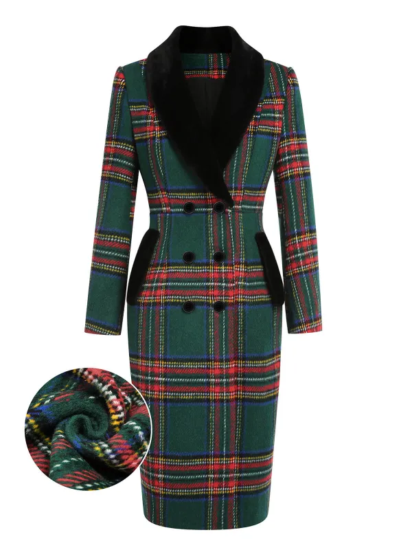Green 1960s Plaid Fur Collar Pencil Coat sold by Retro Stage