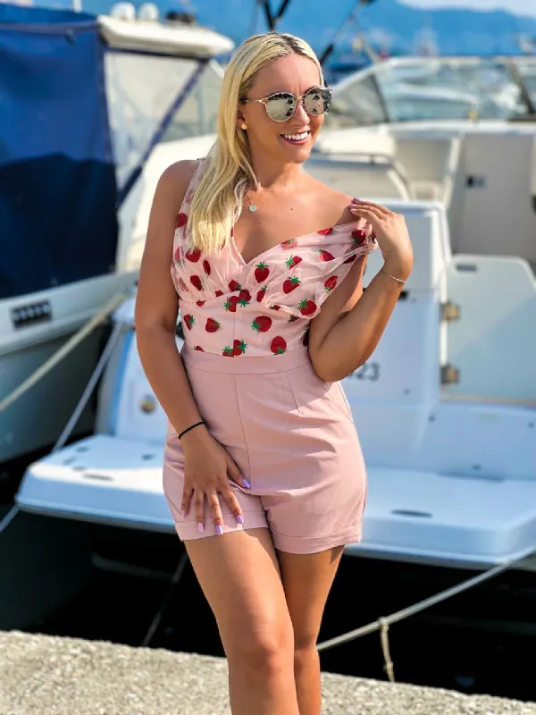 Strawberry Pink 1950s Patchwork Lace Romper sold by Retro Stage