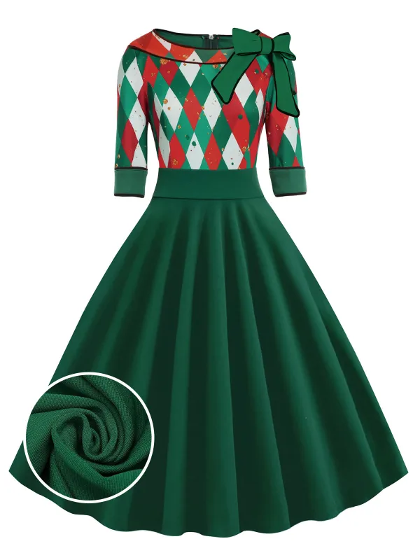 Green 1950s Christmas Plaid Patchwork Dress sold by Retro Stage