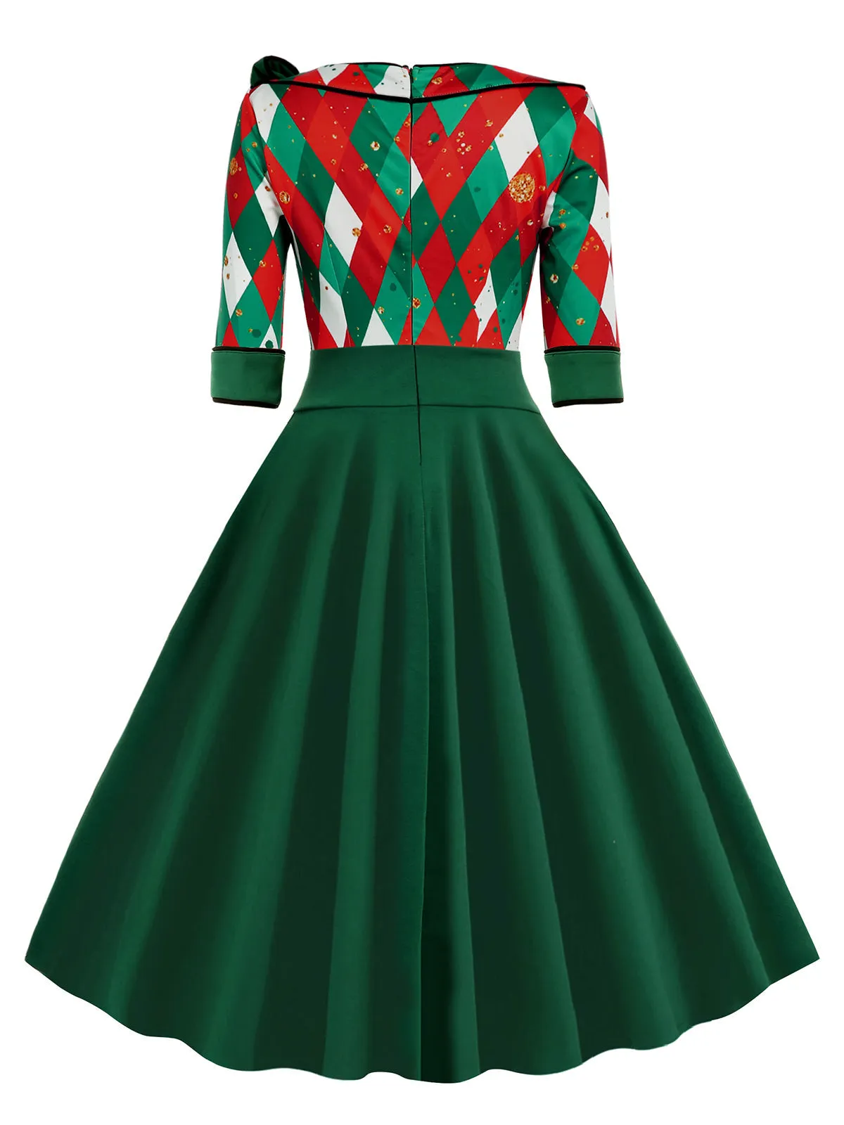 Green 1950s Christmas Plaid Patchwork Dress sold by Retro Stage product image thumbnail 4