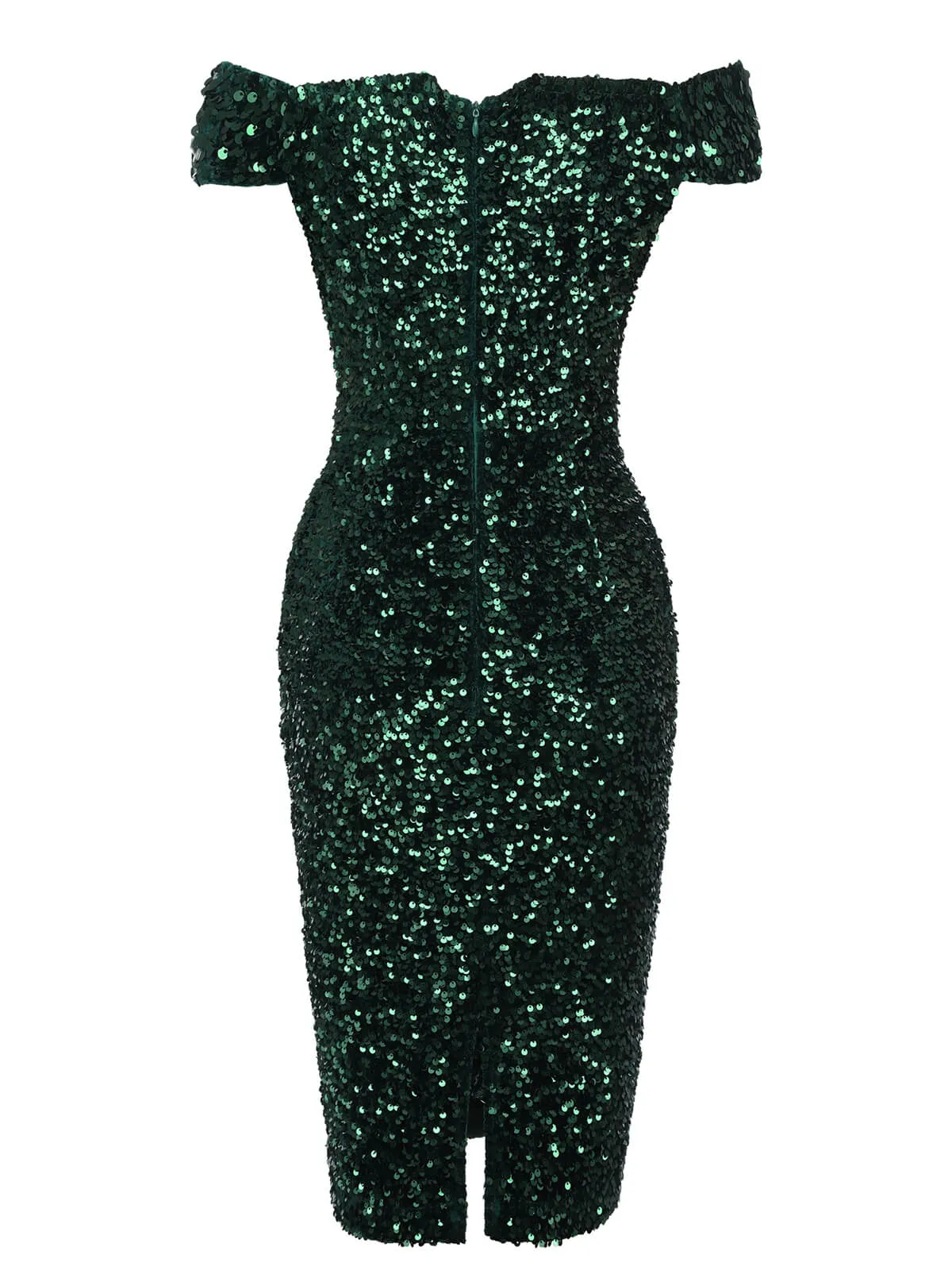 Green 1960s Sequins Off-Shoulder Pencil Dress sold by Retro Stage product image thumbnail 4
