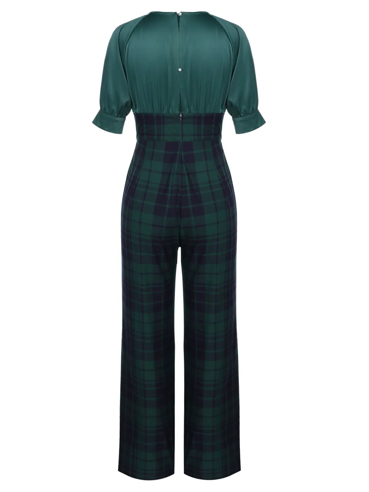 Green 1930s Plaid Patchwork Puff Jumpsuit sold by Retro Stage product image thumbnail 3
