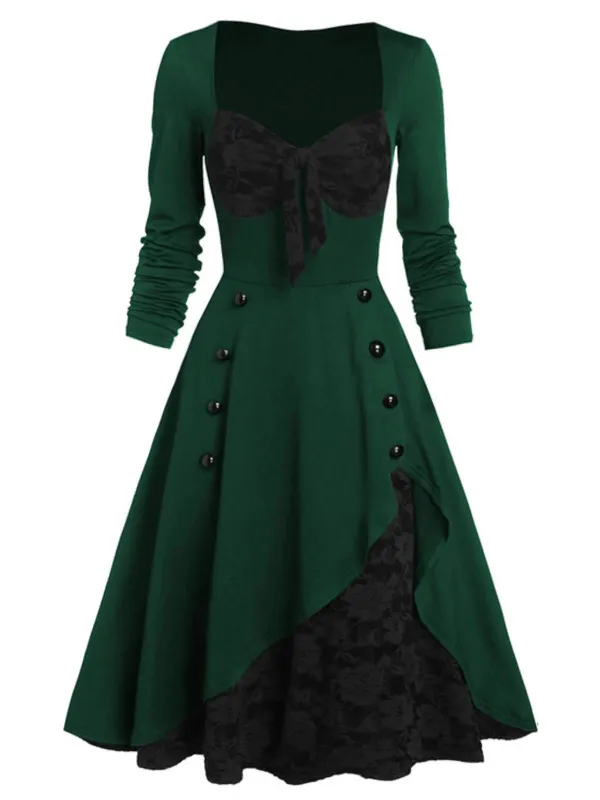 Green 1950s Lace Patchwork Swing Dress sold by Retro Stage