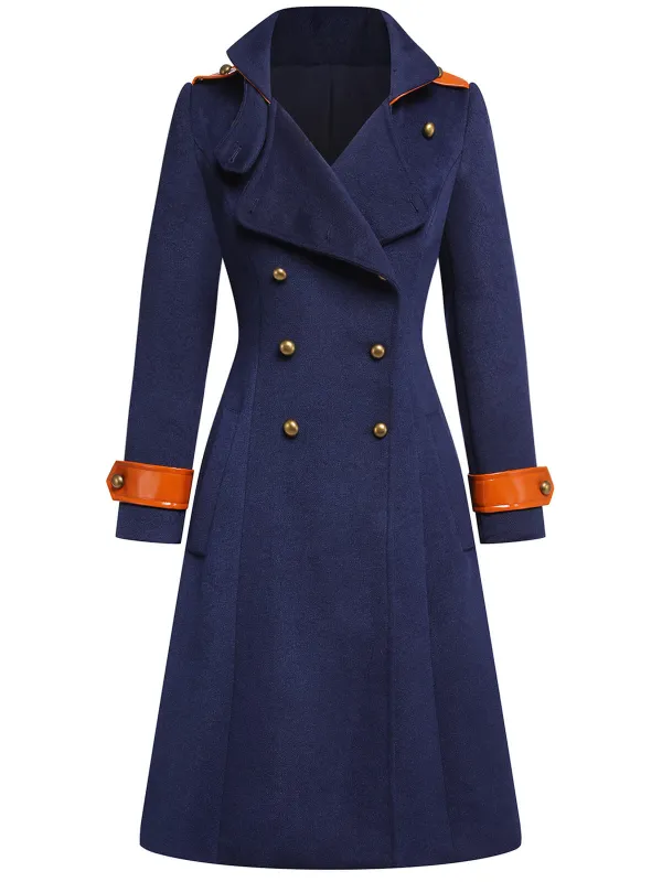 Navy Blue 1940s Patchwork Button Coat sold by Retro Stage