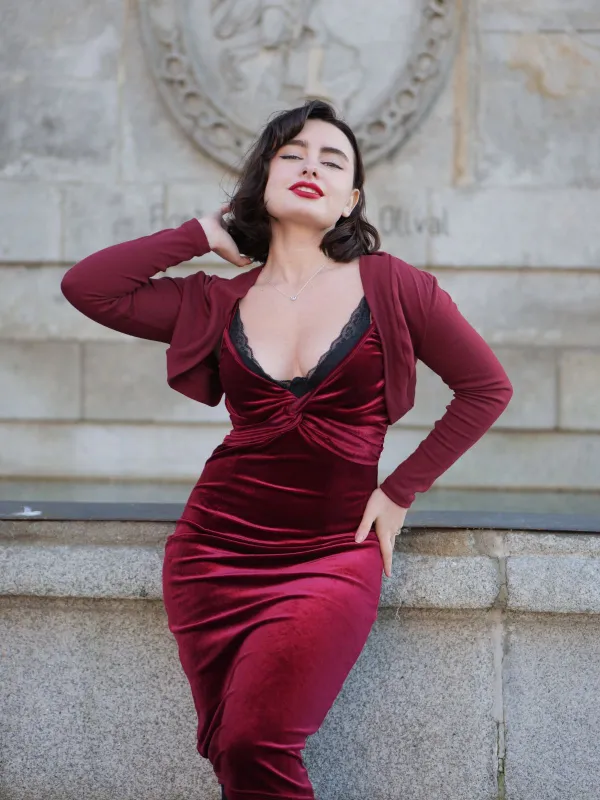 2PCS Wine Red 1960s Velvet Bodycon Dress sold by Retro Stage