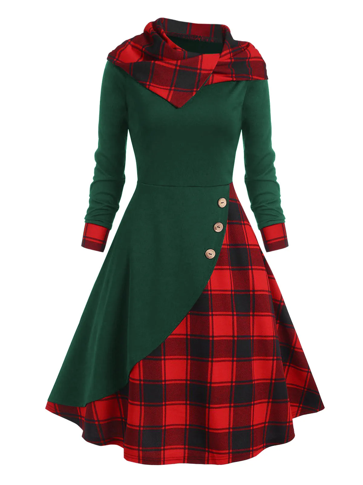 Black 1950s Plaid Hooded Button Dress sold by Retro Stage product image thumbnail 3