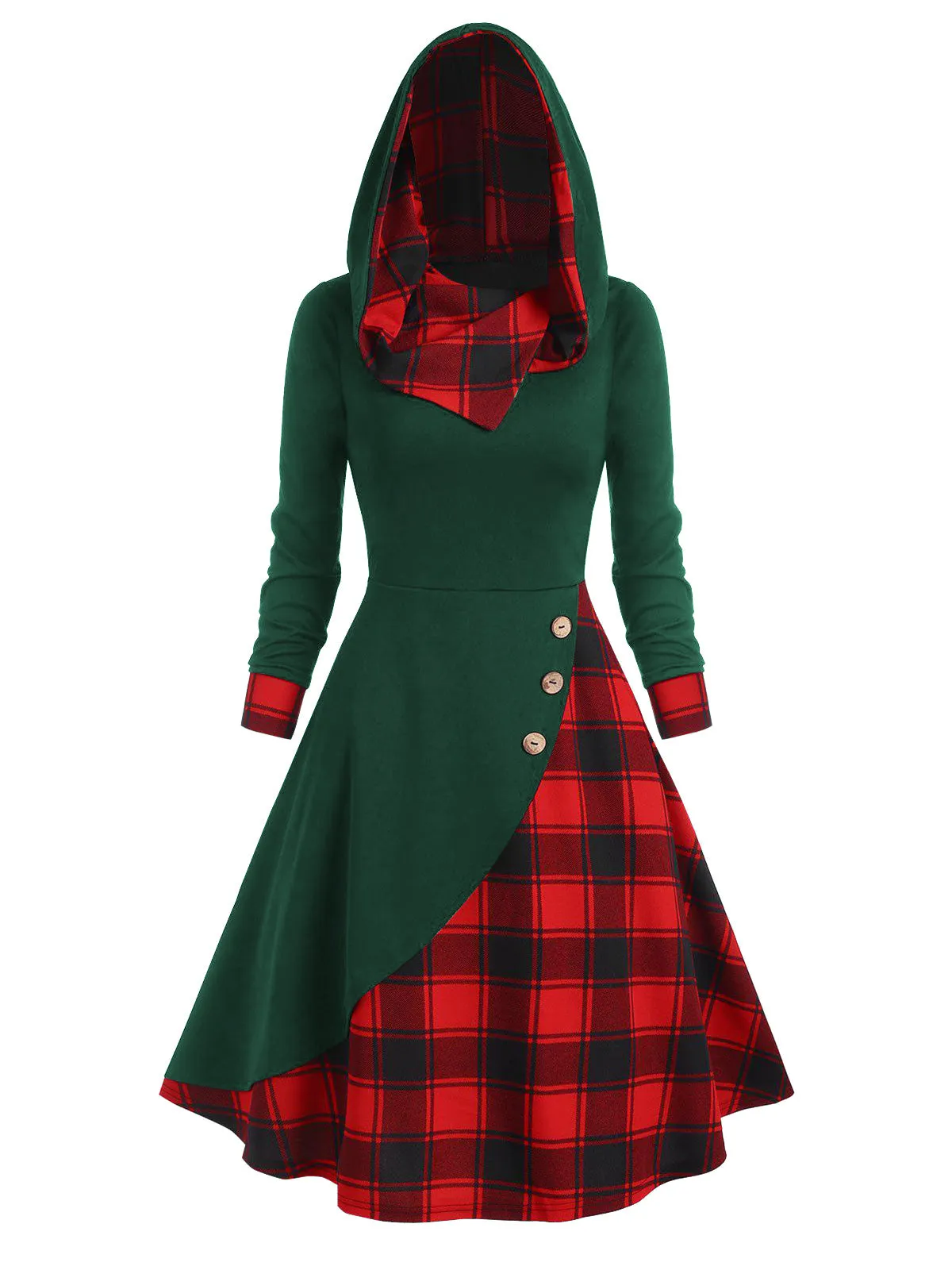 Black 1950s Plaid Hooded Button Dress sold by Retro Stage product image thumbnail 5