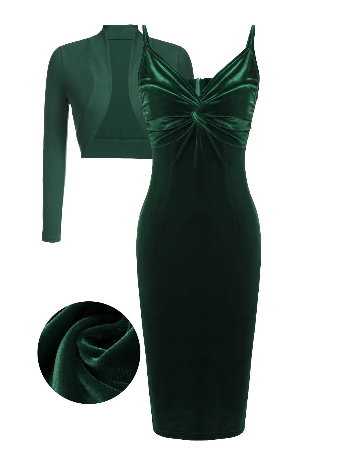 2PCS Green 1960s Velvet Bodycon Dress sold by Retro Stage