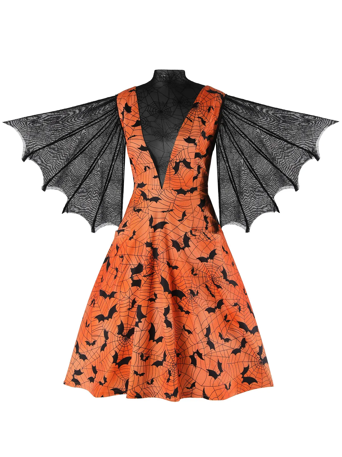 Orange Halloween Spider Sleeve Vintage Dress sold by Retro Stage product image thumbnail 3