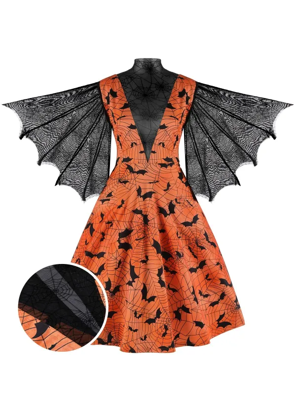 Orange Halloween Spider Sleeve Vintage Dress sold by Retro Stage