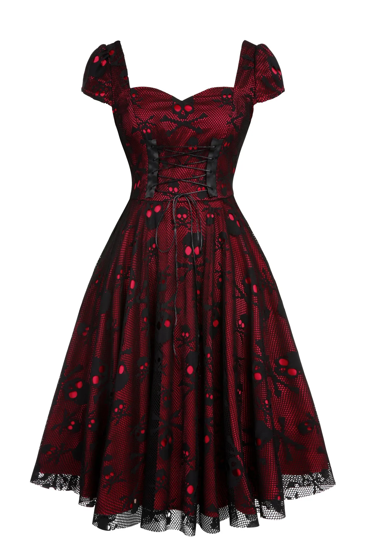 Wine Red 1950s Skull Mesh Swing Dress sold by Retro Stage product image thumbnail 2