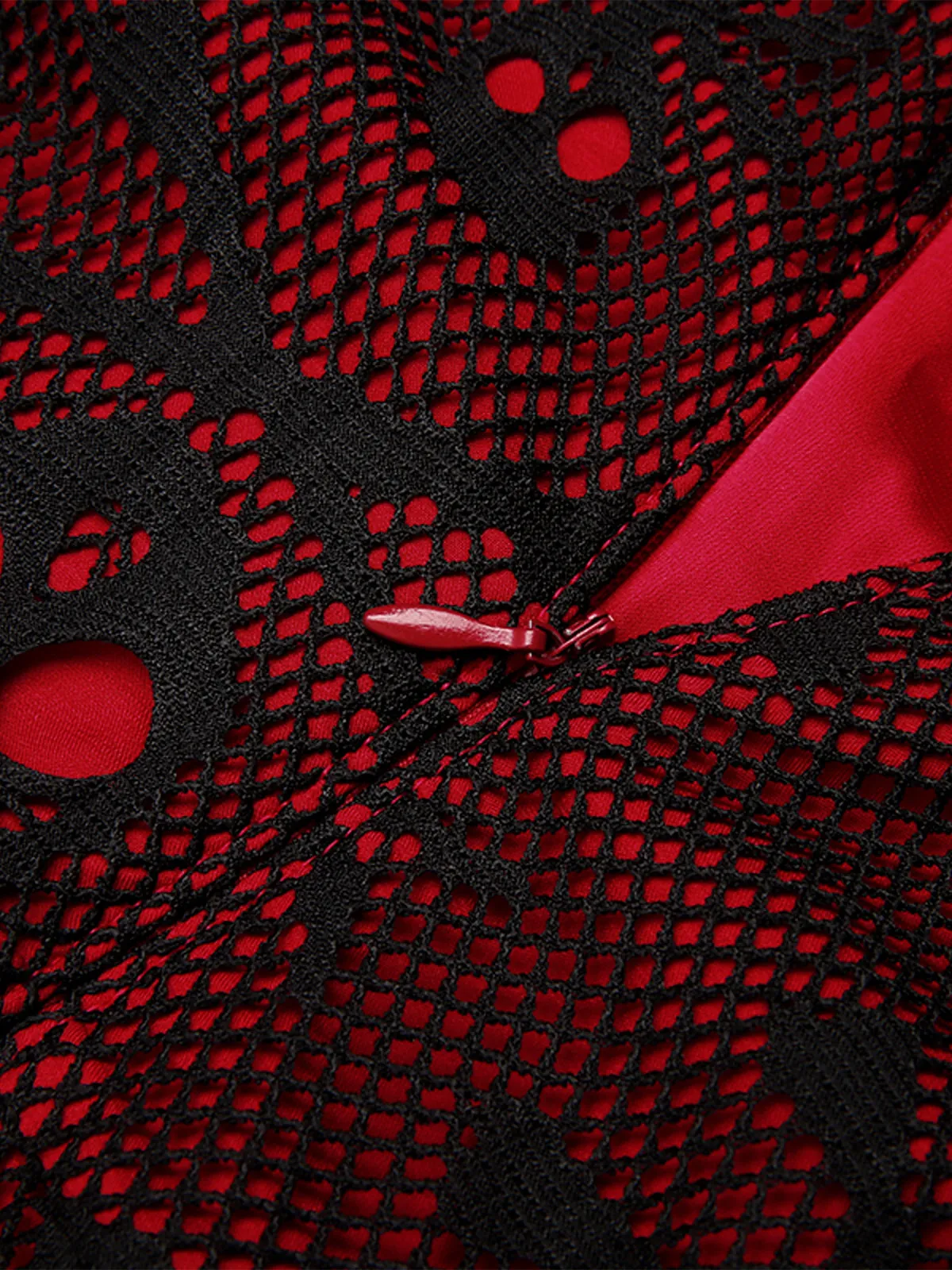 Wine Red 1950s Skull Mesh Swing Dress sold by Retro Stage product image thumbnail 5